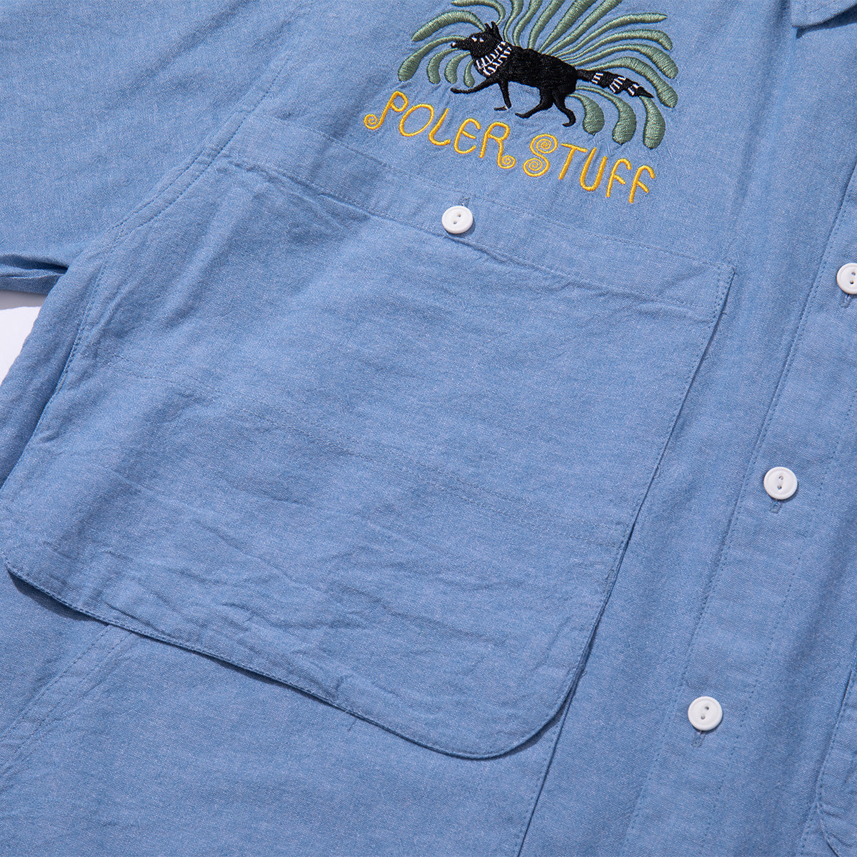 EMB POCKET CHAMBRAY S/S SHIRTS